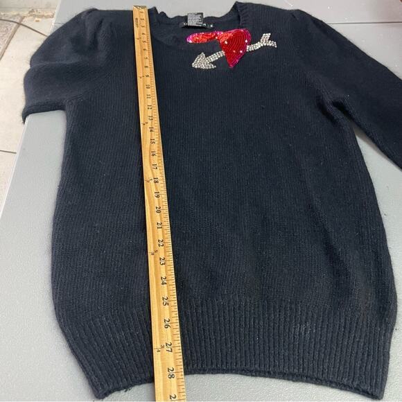I. B. Diffusion vintage black knit sweater sequin beaded heart size Medium - Picture 10 of 11